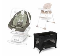 Joie Travel Cot, Swing & Highchair 3-Piece Bundle - Palms/Shale/Cosmo Tan