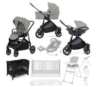 Joie Versatrax E Trio Travel System with i-Snug 2, Cot Bed & Mattress 8-Piece Bundle - Pebble