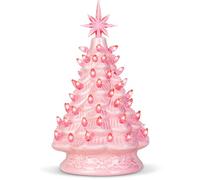 Joiedomi 12" Pink Ceramic Christmas Tree, Prelit Tabletop Christmas Tree with Extra Pink Top Star & Bulbs for Best Desk Decoration