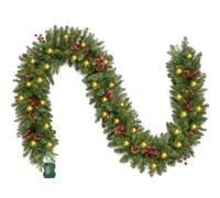 Joiedomi 2.7 m Artificial Christmas Garland with 100 LED Lights, 27 Pine Cones and 27 Red Berries, Christmas Decoration Wreath for Stairs, Front Door, Garden, Yard, Christmas Tree Decoration