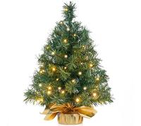 JOIEDOMI 2 ft Small Christmas Tree with LED Warm Lights, Table Top Christmas Tree Pre-lit Artificial Xmas Tree, Green Mini Tree for Christmas Decorations Indoor Xmas Party Décor