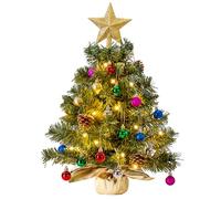 JOIEDOMI 24"/2FT Tabletop Mini Christmas Tree Pre lit with Warm Lights, Holly Berries, Pine Cones and Ornaments for Indoor Xmas Holiday Season Decorations (Gold)