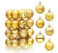 JOIEDOMI 24 Pcs Gold Mini Christmas Balls Ornaments, 1.6" Shatterproof Christmas Tree Ornaments, Xmas Balls Hanging Decorations for Tree Wreath Garland Holiday Wedding Indoor Party Decor