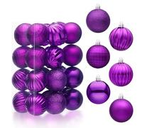 JOIEDOMI 24 Pcs Purple Christmas Balls Ornaments Set, 2.36" Christmas Tree Ornaments Shatterproof, Xmas Balls Hanging Decorations for Tree Wreath Garland Holiday Wedding Indoor Party Decor