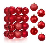 JOIEDOMI 24 Pcs Red Christmas Balls Ornaments Set, 2.36" Shatterproof Christmas Tree Ornaments, Hanging Decorations for Xmas Tree, Wreath, Garland, Holiday, Wedding, Indoor Party Decor