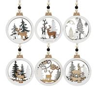 Joiedomi 6 Pieces Wooden Christmas Ornaments Hanging Reindeer Ornaments for Indoor/Outdoor, Party Decoration, Tree Ornaments, Events and Christmas