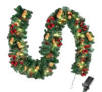 Joiedomi 9Ft Christmas Garland Prelit with 50 Lights, Bristle, Pine Cones, Holly Berries for Outdoor & Indoor Christmas Decorations