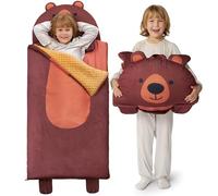 JOIEDOMI Bear Toddler Nap Mat with Pillow & Blanket - 60" x 39" for Kids Ages 3+ - Nap Mat for Preschool - Kids Sleeping Bag Brown Dog - Soft Plush Sleeping Mat - for Boys Girls Kindergarten Daycare