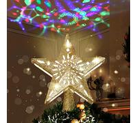 Joiedomi Christmas Star Tree Topper Lighted with Projector, Built-in LED Rotating Lights, Gold 3D Glitter Decorations for Xmas Party Holiday Indoor Decor