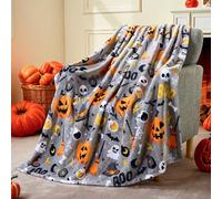 Joiedomi Halloween Throw Blanket - Soft Plush Witch's Hat Bat Ghost Pumpkin Blanket - Cozy Flannel Grey Halloween Decoration for Party Sofa Bed Living Room 50"x60"