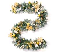 Joiedomi Pre-Lit 9ft Christmas Garland with 75 LED Lights, Battery Operated Lighted Garland with Timer and Ornaments, Artificial Holiday Decorations for Indoor Outdoor Xmas Holiday Door Decor