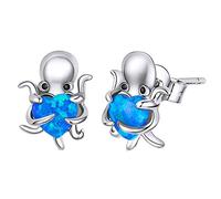Joielavie 925 Sterling Silver Stud Earrings Octopus Blue Heart Zircon Anti Allergic Small Ear Studs Jewelry for Girls Ladies
