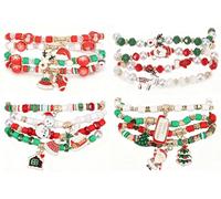 Joiigaem 16 Pcs Christmas Bracelets Set for Women - Reindeer, Santa, Tree & More Charms for Xmas Holiday Festive Style Jewelry, 4.7 Inches, Plastic Beads, no gemstone