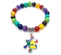 Joiigaem Autism Awareness 7 Chakra Beads Elastic Bracelet Colorful Beaded Love Heart Cross Ribbon Puzzle Jigsaw Charm Jewelry Gift for Autism Teacher Autistic Population, 7.28inch -7.87inch, Gemstone