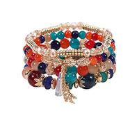 Joiigaem Bohemian Stackable Beaded Bracelets for Women Multilayer Gold Bead Crystal Tassel Stretch Colorful Charm Bracelets Set Summer Beach Vacation Jewelry Gifts, One Size, Crystal Glass Metal, no
