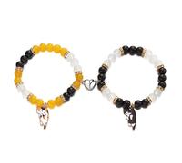 Joiigaem Couples Bead Friendship Bracelets 2 Pcs Cute Cat Friendship Kawaii Cartoon Animal Heart Matching Elastic BFF Bracelets Relationship Jewelry Gifts, 7inch, Alloy, no gemstone
