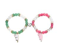 Joiigaem Couples Bead Friendship Bracelets 2 Pcs Cute Cat Friendship Kawaii Cartoon Animal Heart Matching Elastic BFF Bracelets Relationship Jewelry Gifts, 7inch, Alloy, no gemstone