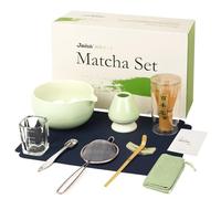 Joiish 10-Pcs Matcha Set, Bamboo Whisk and Bowl with Spout & Measuring Spoon, Chasen Holder, Sifter, Complete Matcha Tea Kit (Light Green)