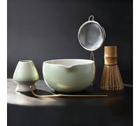 Joiish Matcha Set, Matcha Kit 5-PC, Ceramic Matcha Bowl with Spout & Holder, Bamboo Whisk, Sifter, Scoop, Traditional Matcha Tea Making Tools, Complete Gift Set