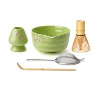Joiish Matcha Whisk Set, Cute Flower Matcha Kit, 18 oz Ceramic Bowl with Spout, Whisk Holder, Bamboo Whisk, Stainless Sifter & Scoop, 5-PC Perfect Macha Tea Set Gift for Daily, Ceremony