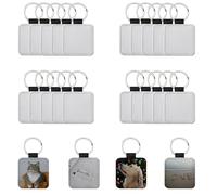 Joiit 20 Pcs Sublimation Blank Keychains Bulk, PU Leather White Keyrings Heat Transfer Ornament Pendants for Man Women, Square
