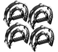 JOIKIT 4 PCS 230 x 200 x 48mm Black Double Row Tambourine, Musical Tambourine with Double Row Metal Jingles, Half Moon Hand Held Tambourines for Musicians Singers Bands KTV Party