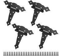 JOIKIT 4 PCS Black Iron T Strap Hinges, 5 Inch Retro Style Garden Shed Door Hinge with Screws