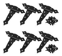JOIKIT 6 Pack 5 Inch Barn Door Hinges, T Shape Strap Hinges with Screws, Decorative Classic Black Gate Hinge for Fences, Windows, Sheds, Doors