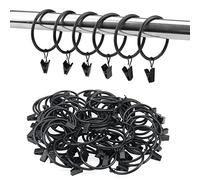 JOIKIT 60 PCS Metal Curtain Rings with Clips, 50mm Black Curtain Clips, Drapery Clips Curtain Hoops for Window Rods, Shower Curtains