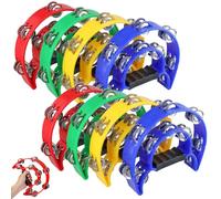 JOIKIT 8 PCS 23 x 20 cm 4 Color Double Row Tambourines, Half Moon Tambourines for Musicians Singers Bands