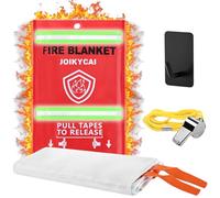 JOIKYCAI Large 1x1M Fire Blanket with emergency whistle, Easy to Deploy for Quick Emergency Fire Suppression at Home, in Kitchens, Offices, Garages, or Caravans, Wall Mountable Fiberglass, 1 Pack