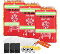 JOIKYCAI Large 1x1M Fire Blanket with Emergency Whistle, Easy to Deploy for Quick Emergency Fire Suppression at Home, in Kitchens, Offices, Garages, or Caravans, Wall Mountable Fiberglass, 3 Packs