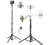 JOILCAN 200cm Tall Phone Tripod for Smartphone with 25cm Gooseneck, Extendable Overhead Cellphone Tripods with Wireless Remote, Portable Travel Phone Stand for Filming, Tripod for iPhone 17/16/Camera
