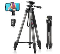 JOILCAN 63" Tall Tripod with Wireless Remote, Aluminum Extendable Phone Stand & Selfie Stick Tripod, 3-Way Pan Head Tripods for Smartphone, Camera, Lightweight Travel Tripods for iPhone 17/16/15, Gray