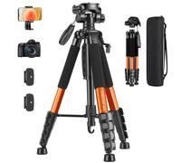 JOILCAN 74"/188cm Camera Tripod, Aluminum Outdoor Lightweight Camera Tripod Stand for DSLR/Canon/Nikon/Video Photography, Compact Travel Tripods with Phone Holder & Carry Bag, Up to 14LB, Orange