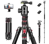 JOILCAN 74" Camera Tripod & Monopod, Aluminum Tripod with Metal Ball Head & Phone Holder, Travel Lightweight Tripod Stand for Canon/Nikon/Sony/DSLR Camera/Smartphone, Load Capacity 13.6kg/30lbs