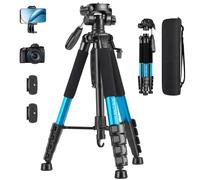JOILCAN Camera Tripod for Canon Nikon, 74" Lightweight DSLR Tripod Camera Stand with Detachable Head and Universal Phone Mount, Reinforced Aluminum Tall Tripods for Vlog Live Streaming (Blue)