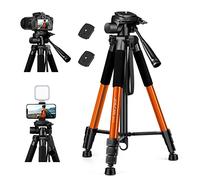 JOILCAN Compact Camera Tripod for DSLR, Camera Phone Tripod for Canon Nikon, Aluminium Tripods Stand with 3 Way Pan Head, Lightweight Compact Tripods for iPhone/Smartphone with Phone Clip - Orange
