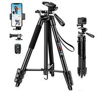 JOILCAN Phone Tripod Stand, 54" Aluminum Extendable Camera Tripod with Phone Holder & Control Remote Shutter for Android/iOS, Lightweight Portable Tripod for iPhone/Smartphone/Action Camera