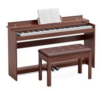 JOINATRE 88 Key Full Size Weighted Digital Piano Keyboard,Triple Pedal& Dust Cover Design,Hammer Action Electric Piano Includes Duet Piano Bench,Brown