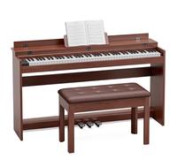 JOINATRE 88 Key Weighted Full Size Digital Piano Keyboard,Triple Pedal& Dust Cover Design,Hammer Action Electric Piano Includes Duet Piano Bench,Brown