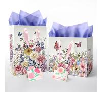 JOINDO 2 Pack Mother's Day Gift Bags, 13" Large Gift Bags with Handles, Premium Embossed Texture, 1 Vertical & 1 Horizontal Design, Gift Cards and Tissue Paper Included (Pattern 2)