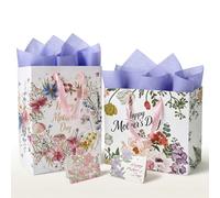 JOINDO 2 Pack Mother's Day Gift Bags, 13" Large Gift Bags with Handles, Premium Embossed Texture, 1 Vertical & 1 Horizontal Design, Gift Cards and Tissue Paper Included