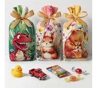 JOINDO 50pcs Goodie Bags for Kids, 6” x 9" Party Favor Bags with Ribbon Drawstring for Fast Packaging, Expandable Bottom Display, 3 Patterns, Cute Animal Theme, for End of Year Teacher Gifts
