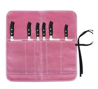 JOINDO Knife Roll Bag, Chef's Knife Roll Bag, Heavy Duty Chef Knife Roll Bag with 6 Slots, Waxed Canvas Knife Bag Roll, Knife Pouch Holder for Home Kitchen Travel Camping,Pink