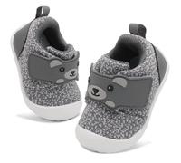 JOINFREE Baby Walking Wide Shoes Infant Boys Girls Breathable Barefoot Shoes Crib Tennis Shoes Lightweight Non-Slip Sneakers First Walkers Grey 12-18Months