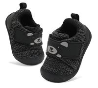 JOINFREE Baby Walking Wide Shoes Infant Boys Girls Breathable Barefoot Shoes Crib Tennis Shoes Lightweight Non-Slip Sneakers First Walkers BlackGrey 18-24Months