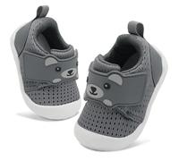 JOINFREE Baby Walking Wide Shoes Infant Boys Girls Breathable Barefoot Shoes Crib Tennis Shoes Lightweight Non-Slip Sneakers First Walkers All Grey 12-18Months