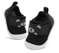 JOINFREE Baby Walking Wide Shoes Infant Boys Girls Breathable Barefoot Shoes Crib Tennis Shoes Lightweight Non-Slip Sneakers First Walkers Black 6-12Months
