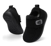 JOINFREE Toddler Slippers Boys Girls Fuzzy Booties with Rubber Soles Wide Winter Shoes for Indoor Outdoor Easy On & Off House Shoes for Little Kids Black 10 UK Child Wide